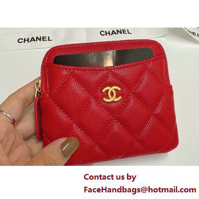 Chanel Grained Calfskin & Gold-Tone Metal Zip Coin Purse AP2061 Red 2025 - Click Image to Close